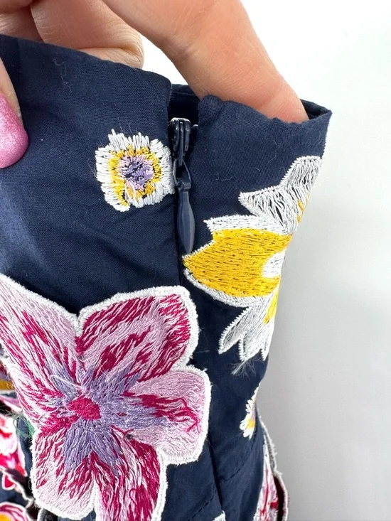 Anthropologie 3D Floral Embroidered Babydoll Mini Dress Navy Size Large - Picture 10 of 11